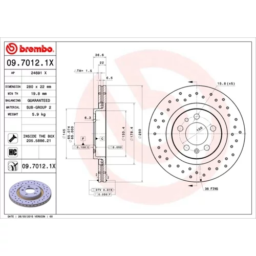 Brzdový kotúč BREMBO 09.7012.1X