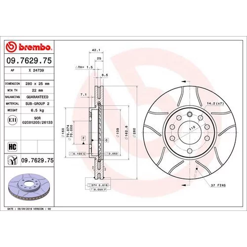 Brzdový kotúč BREMBO 09.7629.75