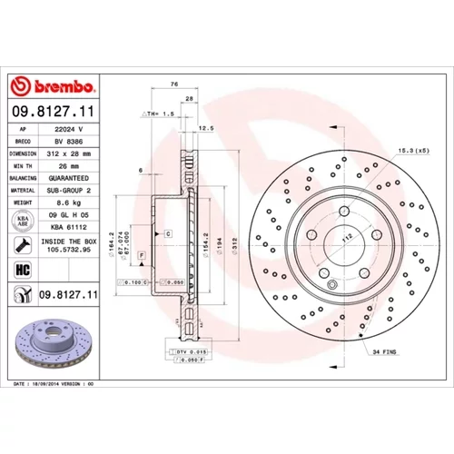 Brzdový kotúč BREMBO 09.8127.11