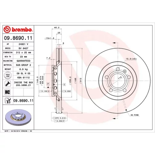 Brzdový kotúč BREMBO 09.8690.11