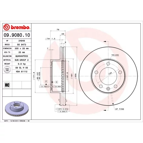 Brzdový kotúč BREMBO 09.9080.10