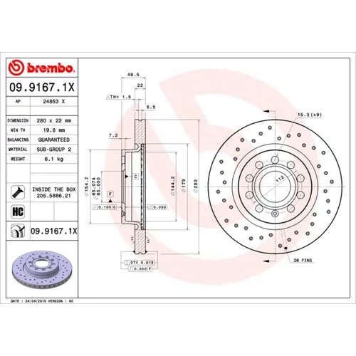 Brzdový kotúč BREMBO 09.9167.1X