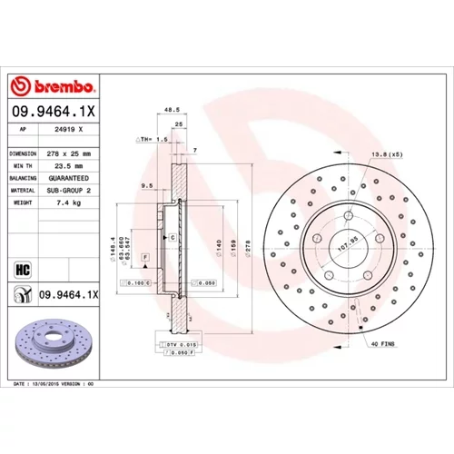 Brzdový kotúč BREMBO 09.9464.1X