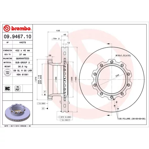 Brzdový kotúč BREMBO 09.9467.10