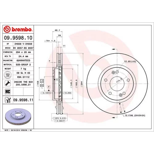 Brzdový kotúč BREMBO 09.9598.11