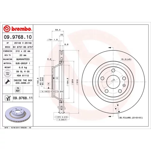 Brzdový kotúč BREMBO 09.9768.11