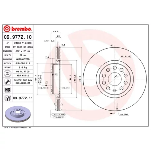 Brzdový kotúč BREMBO 09.9772.11