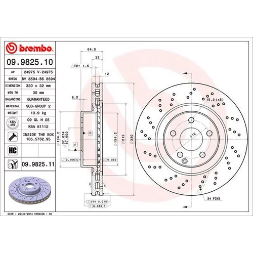 Brzdový kotúč BREMBO 09.9825.11