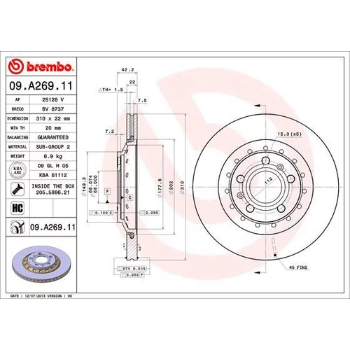 Brzdový kotúč BREMBO 09.A269.11