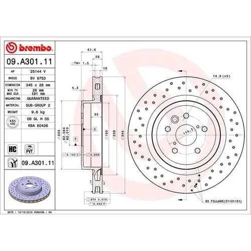 Brzdový kotúč BREMBO 09.A301.11