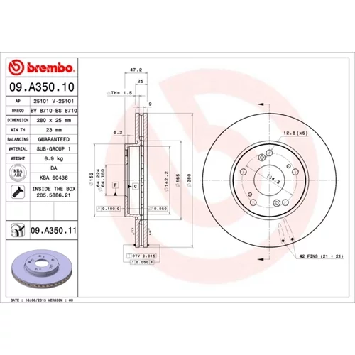 Brzdový kotúč BREMBO 09.A350.11