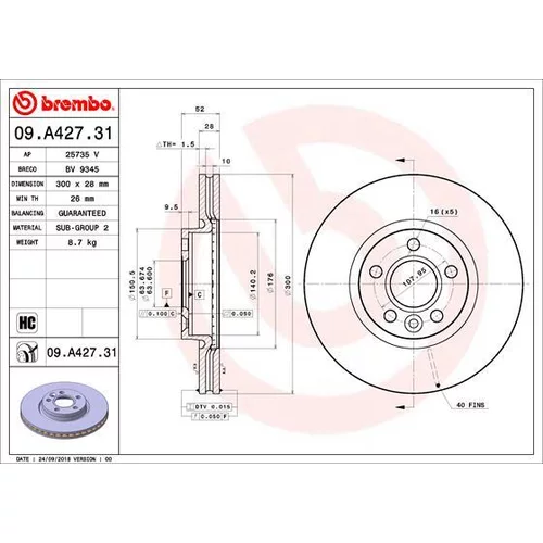 Brzdový kotúč BREMBO 09.A427.31