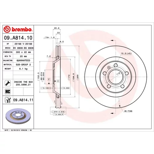 Brzdový kotúč 09.A814.11 /BREMBO/