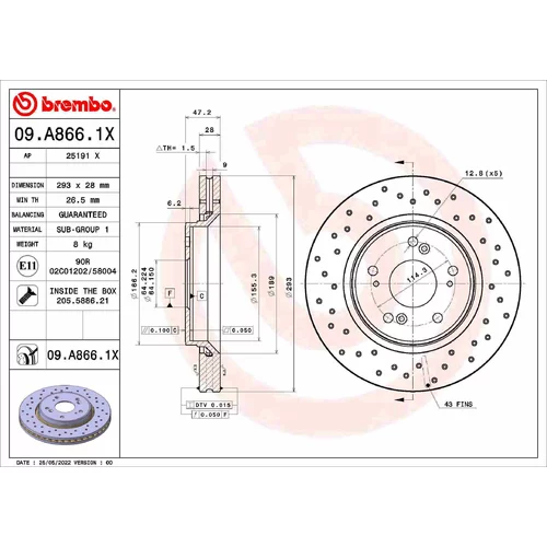 Brzdový kotúč BREMBO 09.A866.1X