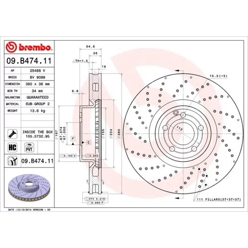 Brzdový kotúč BREMBO 09.B474.11