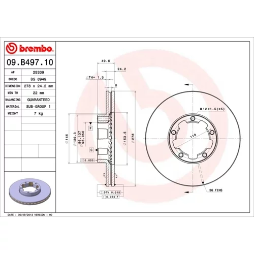 Brzdový kotúč BREMBO 09.B497.10