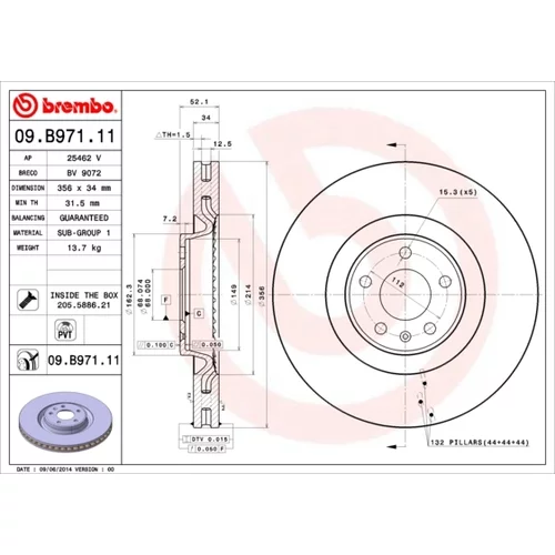 Brzdový kotúč BREMBO 09.B971.11