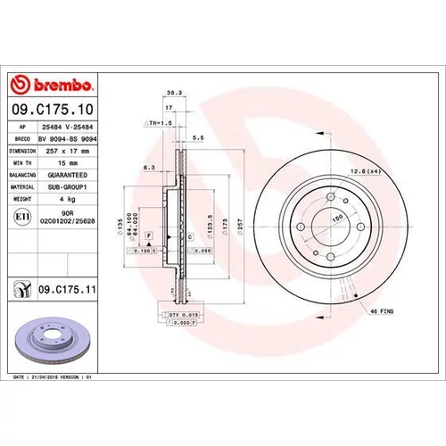 Brzdový kotúč BREMBO 09.C175.11