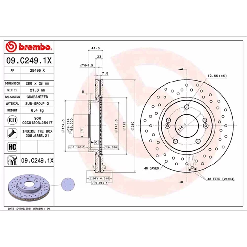 Brzdový kotúč BREMBO 09.C249.1X