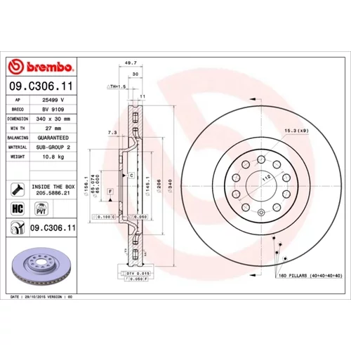 Brzdový kotúč BREMBO 09.C306.11