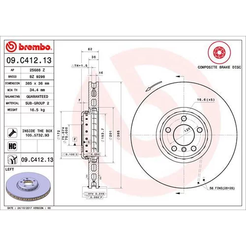 Brzdový kotúč BREMBO 09.C412.13