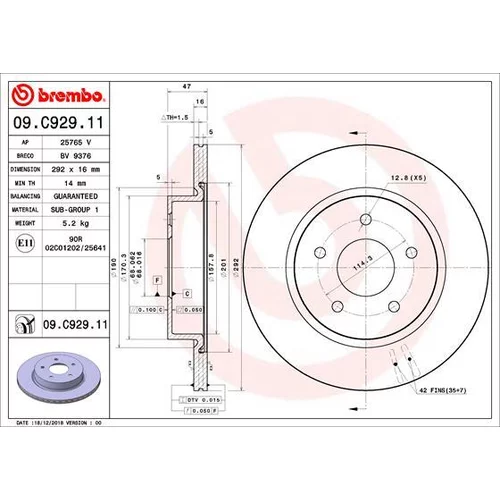 Brzdový kotúč BREMBO 09.C929.11