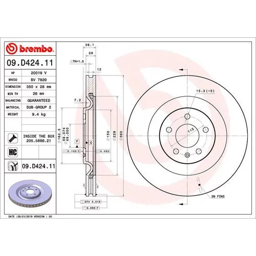 Brzdový kotúč BREMBO 09.D424.11