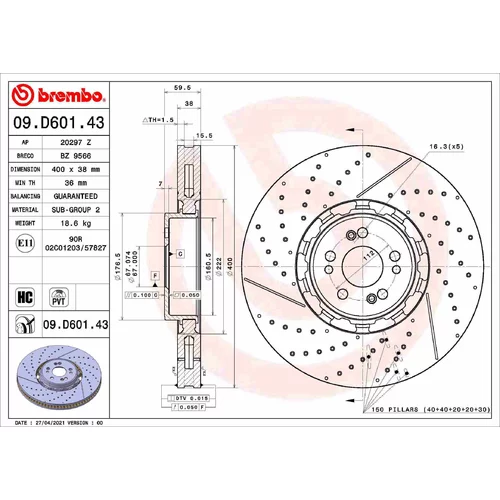 Brzdový kotúč BREMBO 09.D601.43