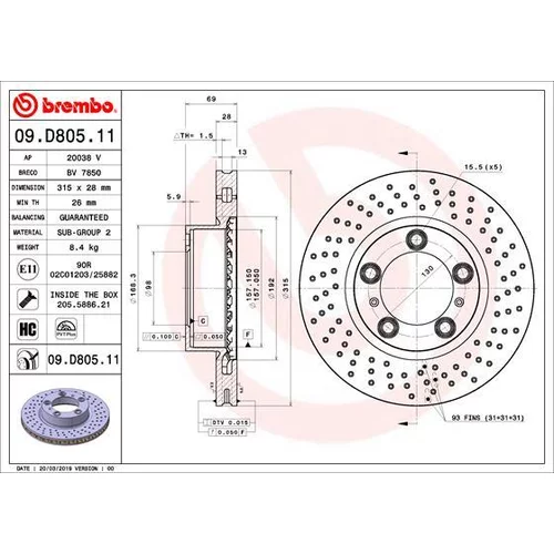 Brzdový kotúč BREMBO 09.D805.11