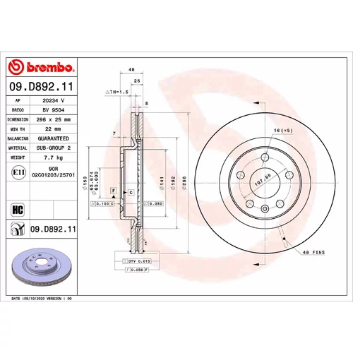 Brzdový kotúč 09.D892.11 /BREMBO/