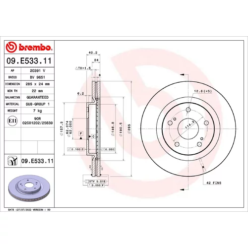 Brzdový kotúč BREMBO 09.E533.11