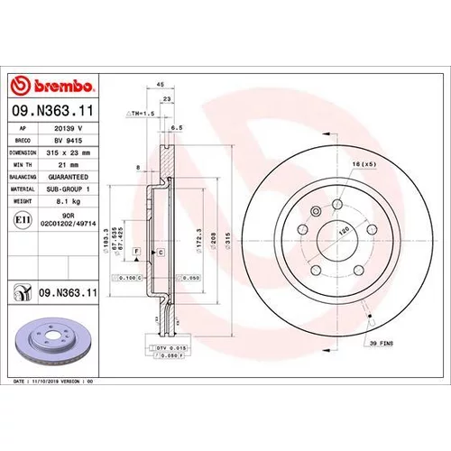 Brzdový kotúč BREMBO 09.N363.11