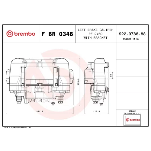 Brzdový strmeň BREMBO F BR 034B - obr. 1