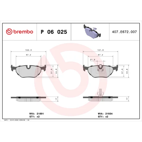 Sada brzdových platničiek kotúčovej brzdy P 06 025 /BREMBO/