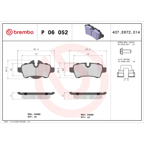 Sada brzdových platničiek kotúčovej brzdy P 06 052 /BREMBO/