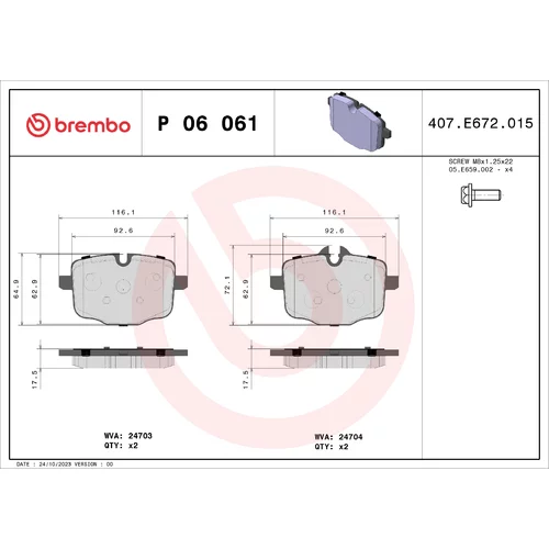 Sada brzdových platničiek kotúčovej brzdy BREMBO P 06 061