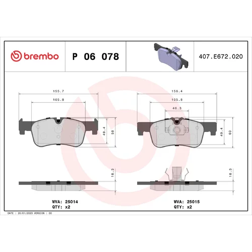 Sada brzdových platničiek kotúčovej brzdy BREMBO P 06 078