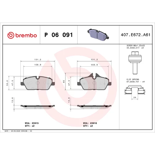 Sada brzdových platničiek kotúčovej brzdy BREMBO P 06 091