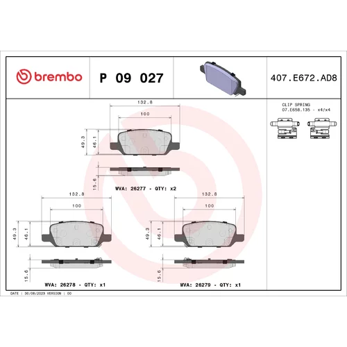 Sada brzdových platničiek kotúčovej brzdy P 09 027 /BREMBO/