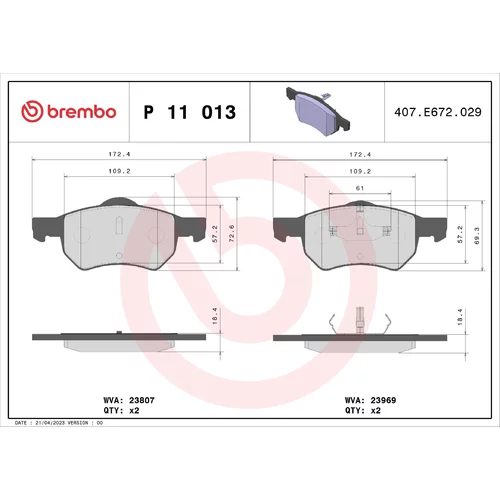 Sada brzdových platničiek kotúčovej brzdy BREMBO P 11 013