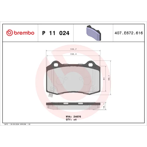 Sada brzdových platničiek kotúčovej brzdy BREMBO P 11 024