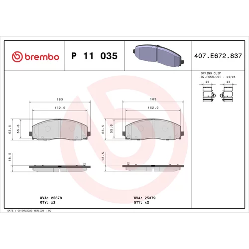 Sada brzdových platničiek kotúčovej brzdy BREMBO P 11 035