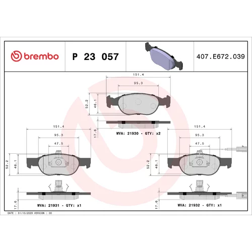 Sada brzdových platničiek kotúčovej brzdy BREMBO P 23 057