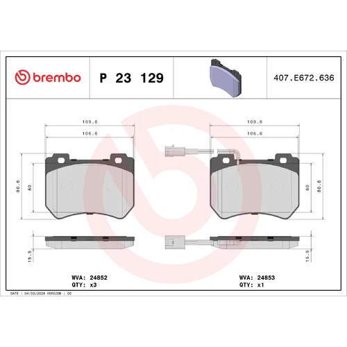 Sada brzdových platničiek kotúčovej brzdy BREMBO P 23 129