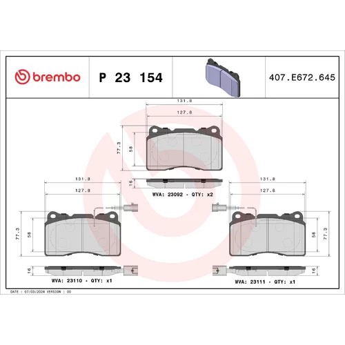 Sada brzdových platničiek kotúčovej brzdy BREMBO P 23 154X