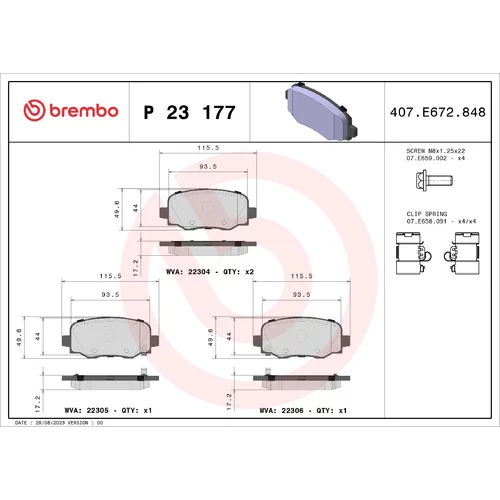 Sada brzdových platničiek kotúčovej brzdy BREMBO P 23 177X