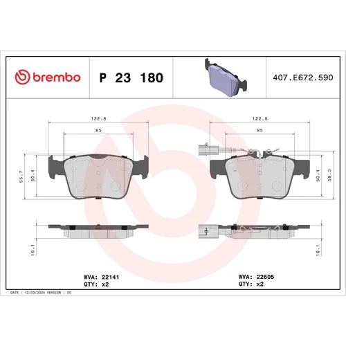 Sada brzdových platničiek kotúčovej brzdy BREMBO P 23 180