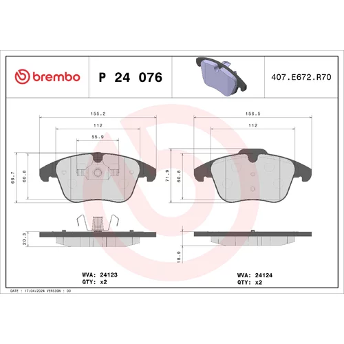 Sada brzdových platničiek kotúčovej brzdy BREMBO P 24 076X