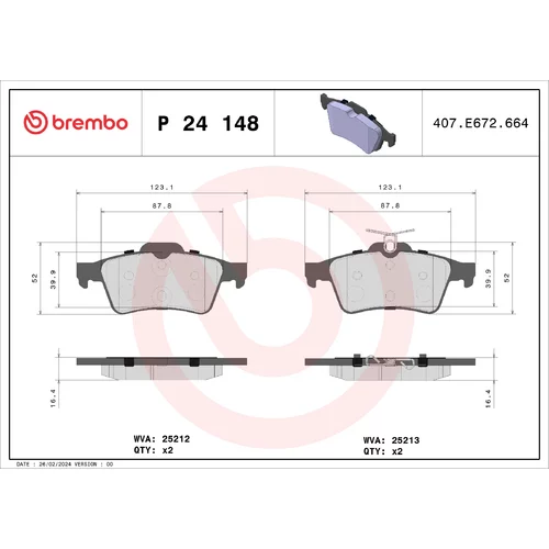 Sada brzdových platničiek kotúčovej brzdy BREMBO P 24 148X