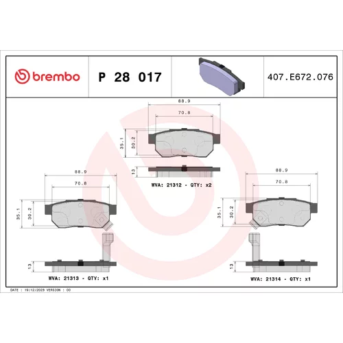 Sada brzdových platničiek kotúčovej brzdy BREMBO P 28 017